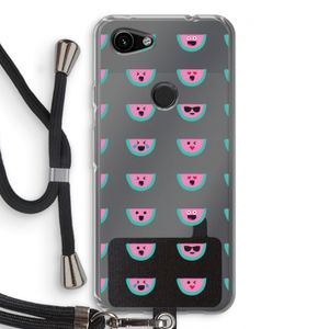 Smiley watermeloenprint: Pixel 3a Transparant Hoesje met koord