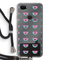 Smiley watermeloenprint: Pixel 3a Transparant Hoesje met koord