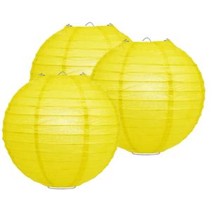 Luxe bol feest lampion - 3x - geel - dia 25 cm - papier