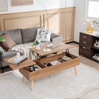 Lift Top Salontafel met Opslag Split Top Accent Tafel Multifunctionele Centrumtafel 5 Massief Houten Poten Totaalgewicht 106KG