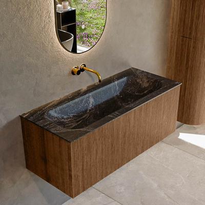 Badmeubel Mondiaz Kurve-Dlux | 110 cm | Meubelkleur Walnut | Wastafelkleur Lava | Solid surface | Midden spoelbak | Zonder kraangat(en)
