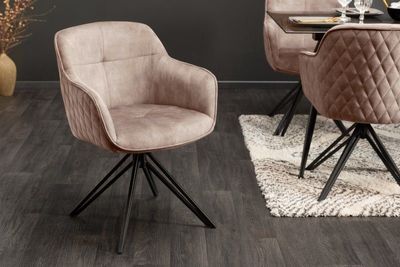 Draaibare design stoel EUPHORIA champagne grijs fluweel met armleuning metalen frame zwart - 40259