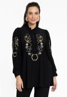 Yoek Tuniek geborduurd | Zwart | Maat 46/48