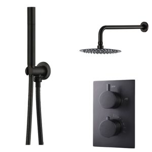 Regendouche set SaniClear Nero | Inbouw | Thermostaatkraan | 2-weg | Rond | Zwart mat