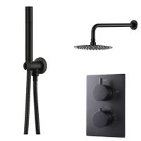 Regendouche set SaniClear Nero | Inbouw | Thermostaatkraan | 2-weg | Rond | Zwart mat