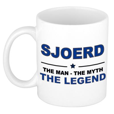 Sjoerd cadeau mok - man myth legend - naam koffiemok / beker - wit en blauw - 300 ml
