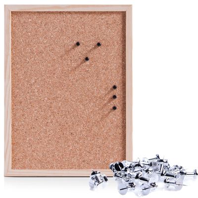 Prikbord incl. 25x punaises - 30 x 40 cm - zilver - kurk