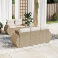 6-delige Loungeset met kussens poly rattan beige