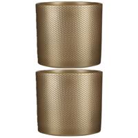 Mica Decorations Bloempot - 2x stuks - goud - relief - keramiek - D23 x H21,5 cm - plantenpotten bin