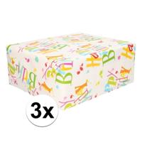 Inpakpapier/cadeaupapier Happy Birthday - 3x - 200 x 70 cm - op rol - Kadopapier