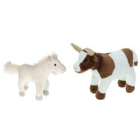 Pluche knuffel boerderijdieren set - Koe en Paard - van 22 cm - Zachte kinder knuffels - cadeau
