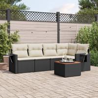6-delige Loungeset met kussens poly rattan zwart