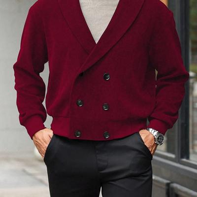 Bon&Bon Men's Burgundy Double-Breasted Shawl Collar Knitted Jacket Burgundy / L
