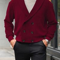 Bon&Bon Men's Burgundy Double-Breasted Shawl Collar Knitted Jacket Burgundy / L
