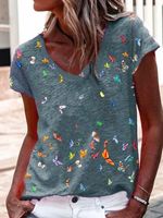 Short Sleeve Floral-Print Casual T-shirt - thumbnail