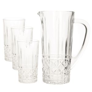 Glazen schenkkan/karaf 1liter 25 x 16 cm met 6 drinkglazen van 250 ML