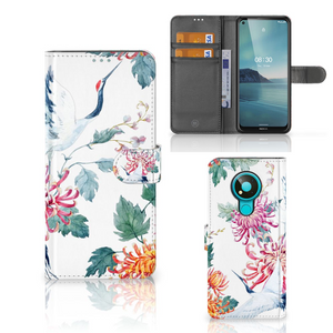 Nokia 3.4 Telefoonhoesje met Pasjes Bird Flowers