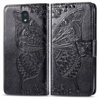 Voor LG K30 2019 Butterfly Love Flower reliëf horizontale Flip lederen draagtas met beugel Lanyard Card slot portemonnee (zwart)