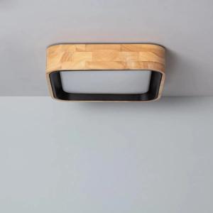 Plafondlamp met LED vierkant hout & zwart 370mm &apos;Normand&apos;