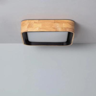 Plafondlamp met LED vierkant hout & zwart 370mm &apos;Normand&apos;