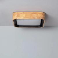 Plafondlamp met LED vierkant hout & zwart 370mm &apos;Normand&apos;