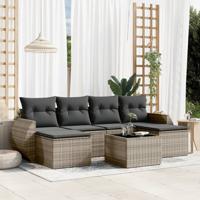 7-delige Loungeset met kussens poly rattan grijs
