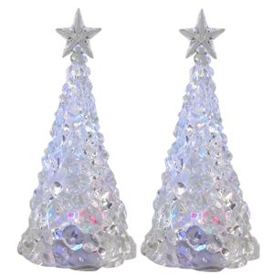 Verlichte piramide kerstboompjes - 2x -st acryl - 21 cm - color changing