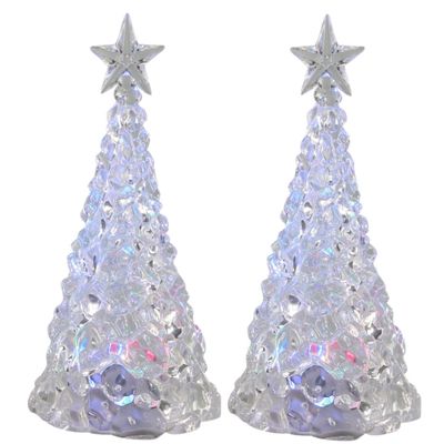 Verlichte piramide kerstboompjes - 2x -st acryl - 21 cm - color changing