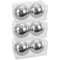 6x Grote kunststof kerstballen zilver 15 cm - thumbnail