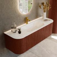 Badmeubel Mondiaz Kurve-Dlux | 140 cm cm | Meubelkleur Ruby | Wastafelkleur Ostra | Solid surface | Wasbak midden spoelbak | 1 kraangat Badmeubel Mondiaz Kurve-Dlux | 140 cm cm | Meubelkleur Ruby | Wastafelkleur Ostra | Solid surface | Wasbak midden spoelbak | 1 kraangat