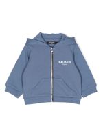 Balmain Kids hoodie zippé à logo imprimé - Bleu - thumbnail