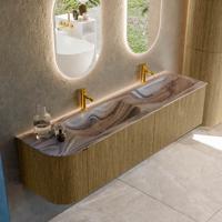 Badmeubel Mondiaz Kurve-Dlux | 175 cm | Meubelkleur Dusk | Wastafelkleur Sombra | Solid surface | Dubbel / Rechts spoelbak | 2 kraangaten