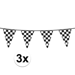 Finish vlaggenlijn - 3x - 6 meter - plastic - Race thema feestartikelen - formule 1