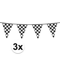 Finish vlaggenlijn - 3x - 6 meter - plastic - Race thema feestartikelen - formule 1