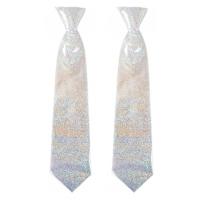 Carnaval verkleed stropdas - 2x - glitter zilver - volwassenen - 40 cm - met elastiekje