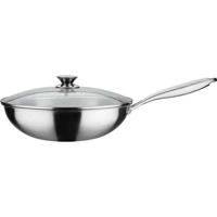 GSW Wok pro met deksel - Ø 32 cm - 3-LAAGSE bodem - Geklonken handgreep - RVS - Alle warmtebronnen inclusief inductie