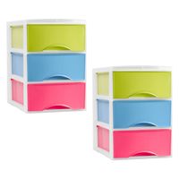 Ladeblokje/bureau organizer - 2x stuks - 3 lades - multi kleuren - L26 x B36 x H37 cm - plastic