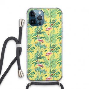 Flamingo party: iPhone 13 Pro Max Transparant Hoesje met koord