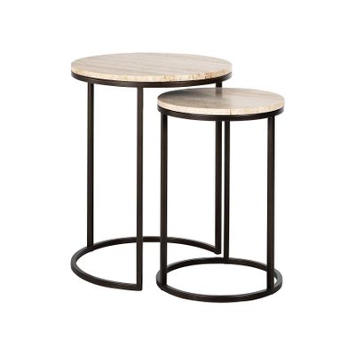 Richmond Bijzettafel 'Avalon' Travertin, Set van 2 stuks, 45cm