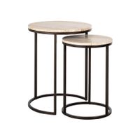 Richmond Bijzettafel Avalon Travertin, Set van 2 stuks, 45cm - Brons - Rond