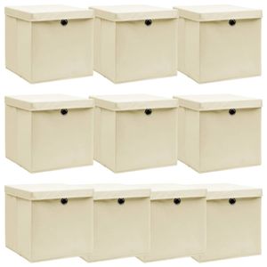 VidaXL Opbergboxen met deksel 10 st 32x32x32 cm stof crèmekleurig
