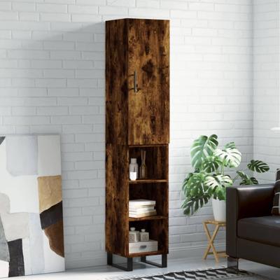 Hoge kast 34,5x34x180 cm bewerkt hout gerookt eikenkleurig