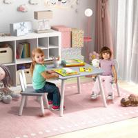 3-Delige Kindertafel en Stoelenset 2 Schattige Konijnenstoelen Massief Houten Poten Multifunctionele Kindermeubelset voor Kunstambachten