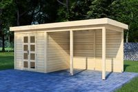 Prime Line blokhut 300x300 cm + luifel 400 cm + achterwand- Plat dak- Onbehandeld vurenhout- Van Kooten - Van Kooten