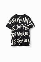 Oversized T-shirt met woorden - BLACK - M