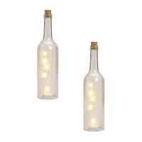 2x Glazen decoratie flessen met sterren inclusief verlichting 29 x 7 cm