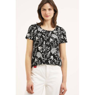 Scotch & Soda gebloemd T-shirt van biologisch katoen zwart/wit Scotch & Soda gebloemd T-shirt van biologisch katoen zwart/wit