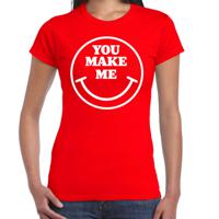 Verkleed T-shirt voor dames - you make me - smiley - rood - carnaval - foute party - feestkleding
