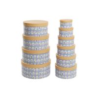 Set van opstapelbare opbergboxen DKD Home Decor dieren Cirkelvormig Blauw Karton (37,5 x 37,5 x 18 cm)