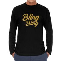 Glitter en Glamour feest longsleeve shirt heren - bling bling goud - zwart - feestkleding